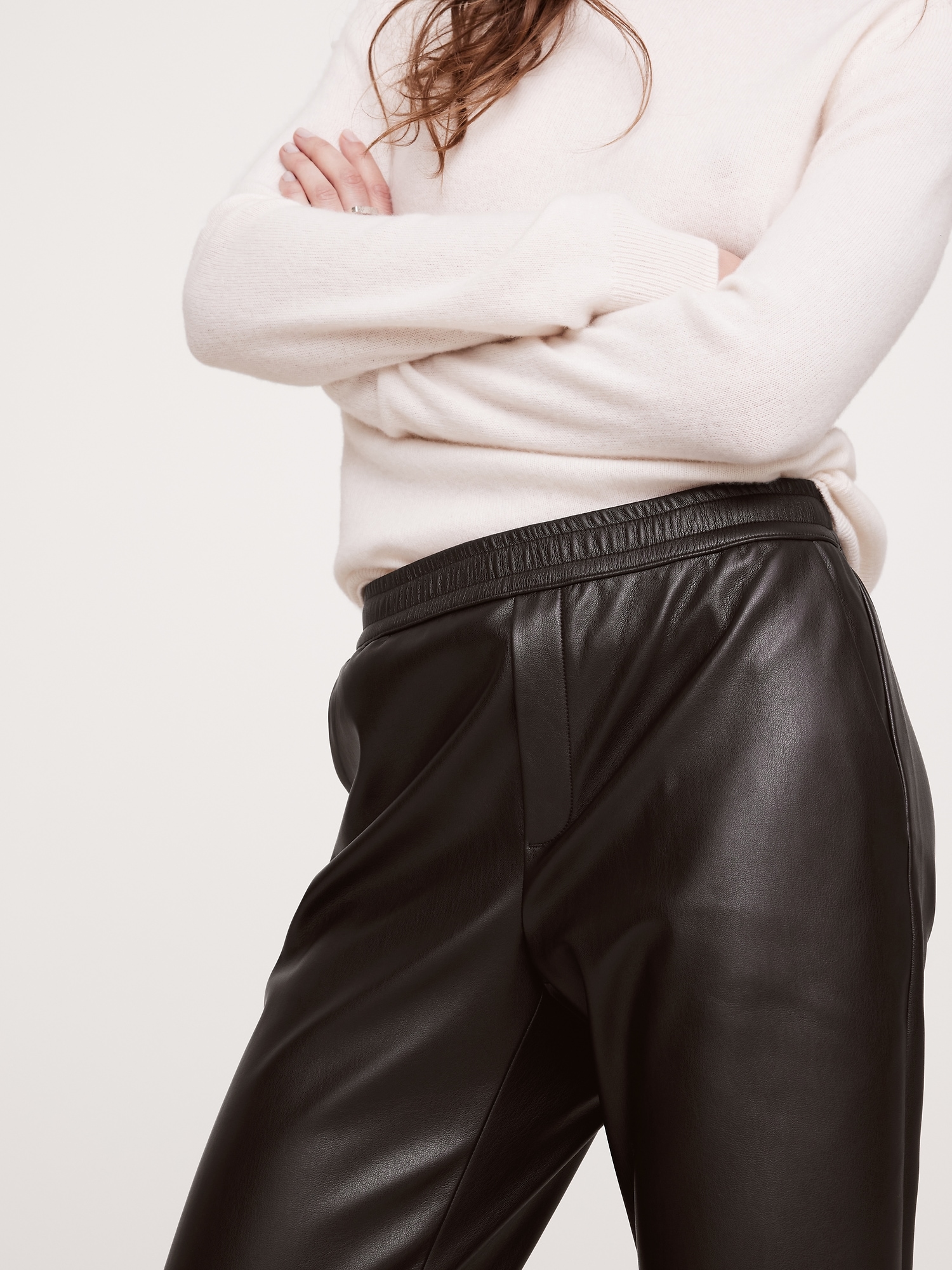 Mid-Rise Slim Vegan Leather Pull-On Pant