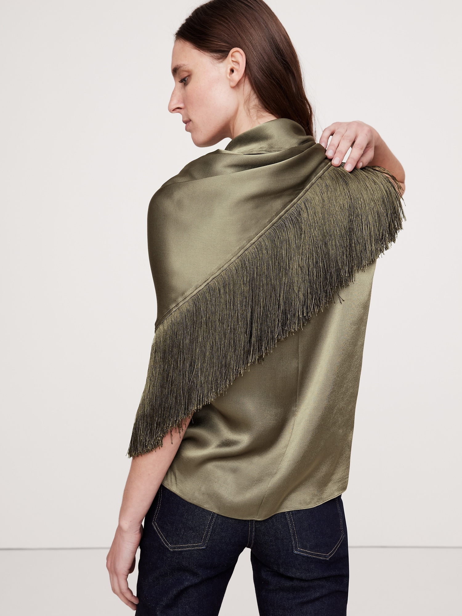 Silky-Crepe Fringe Top