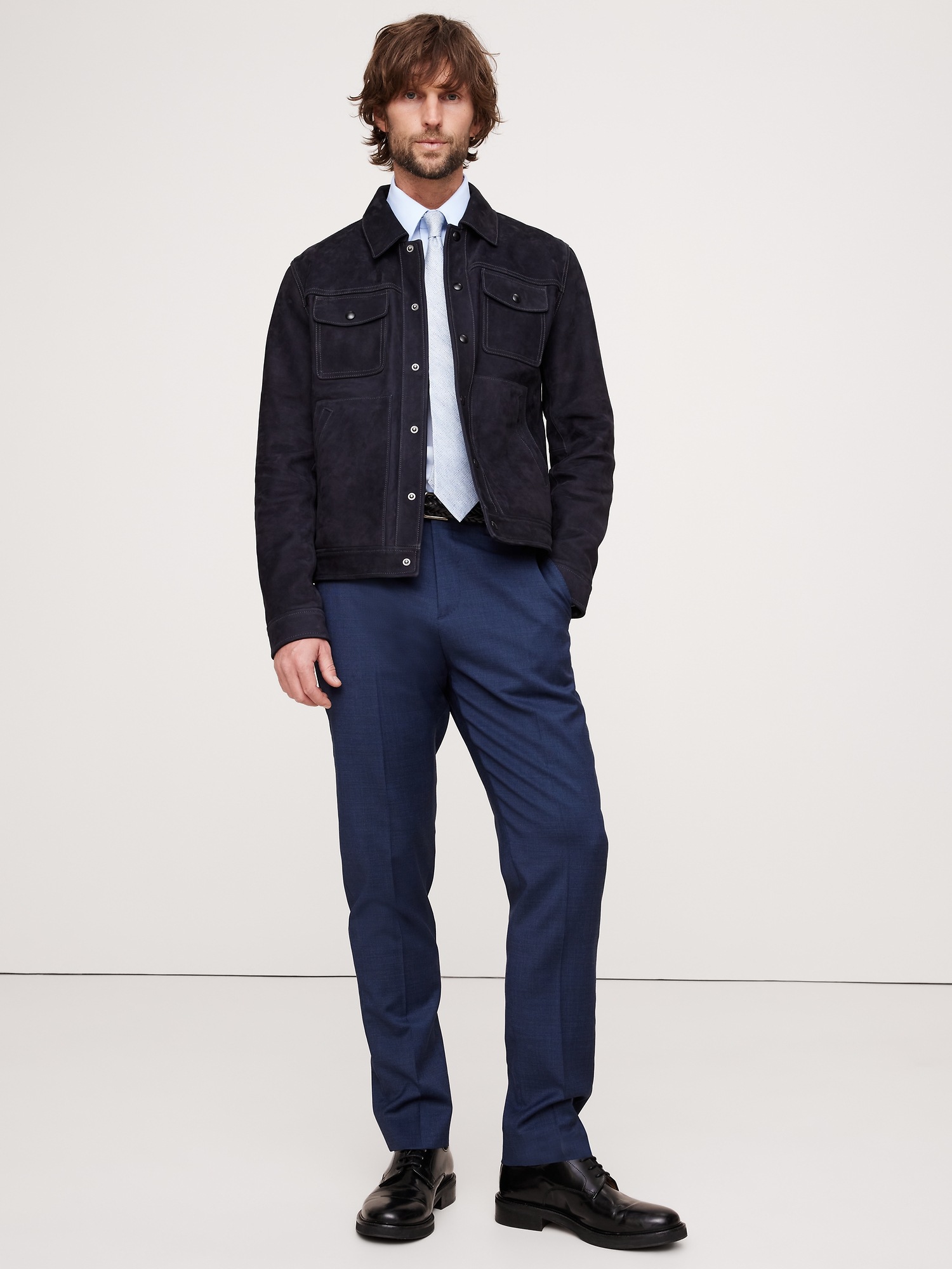 Мужские брюки Banana Republic Signature Italian Nailhead Suit Pant, цвет: Синий