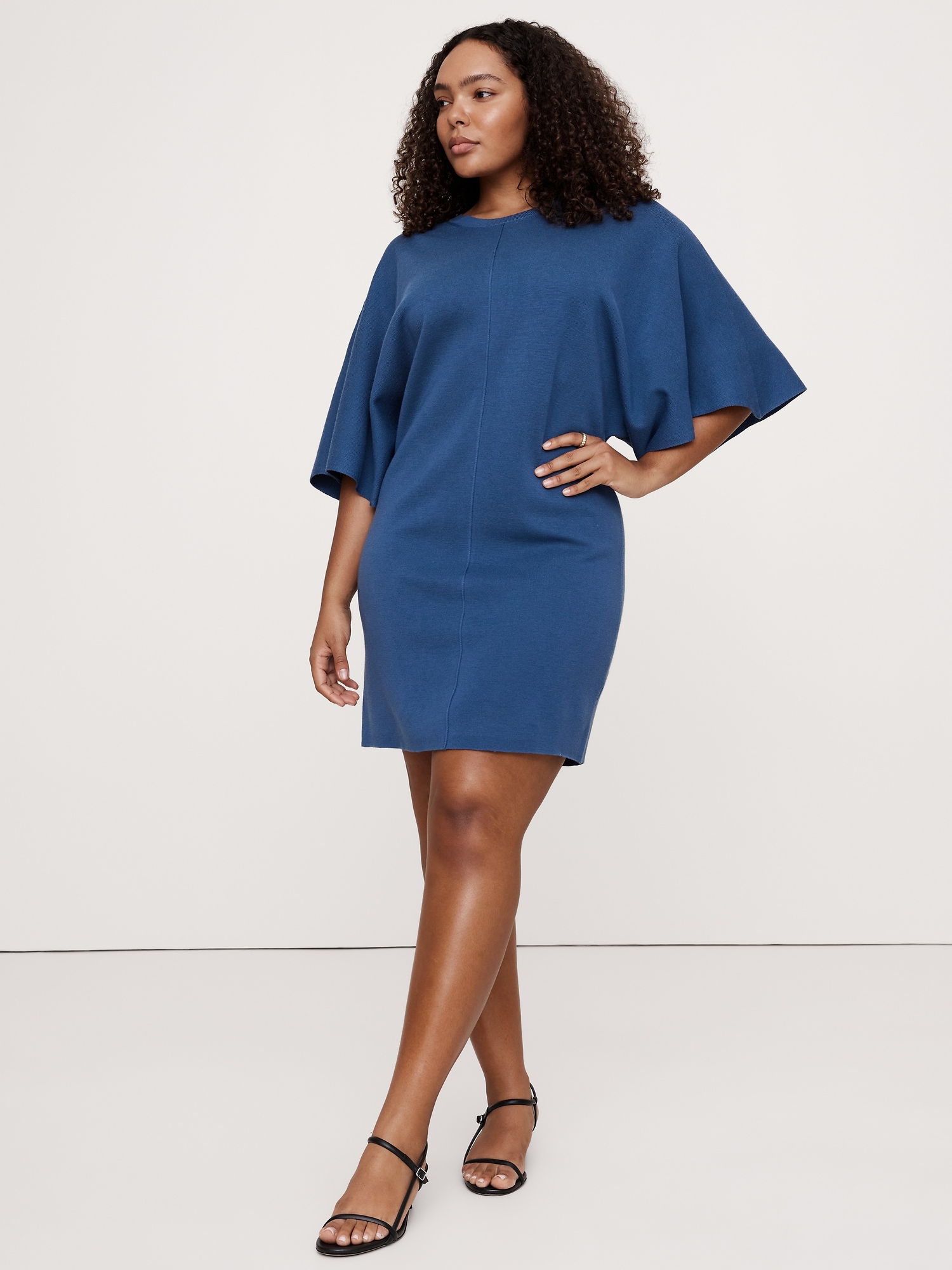 Merino Flutter-Sleeve Mini Sweater Dress