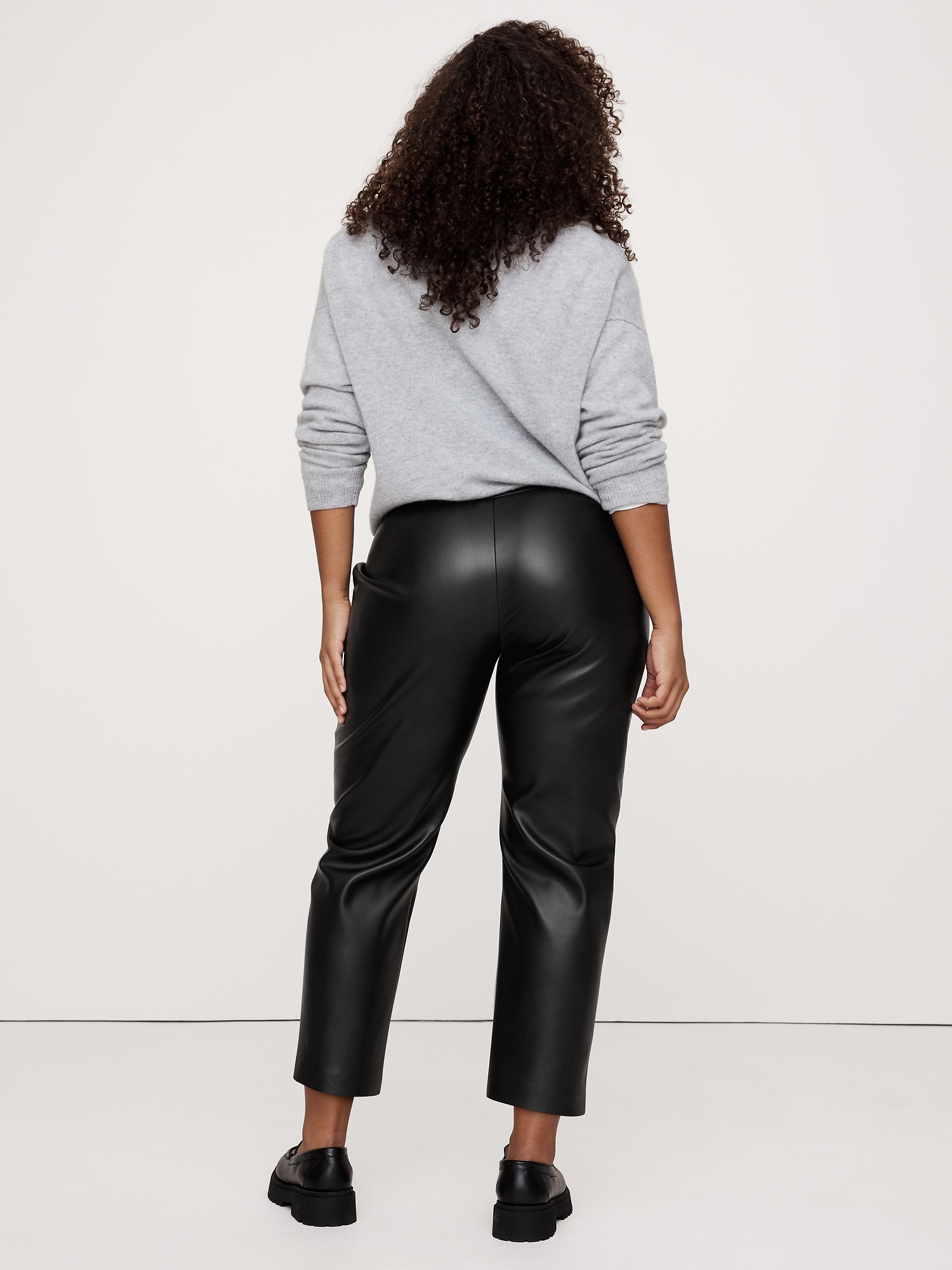 Mid-Rise Slim Vegan Leather Pull-On Pant