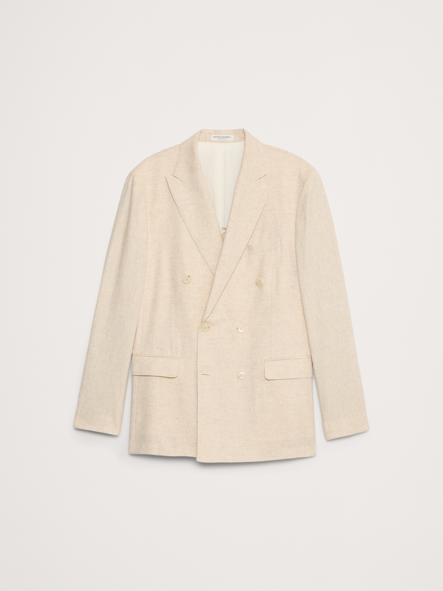 Herringbone Cotton-Linen Double-Breasted Suit Jacket