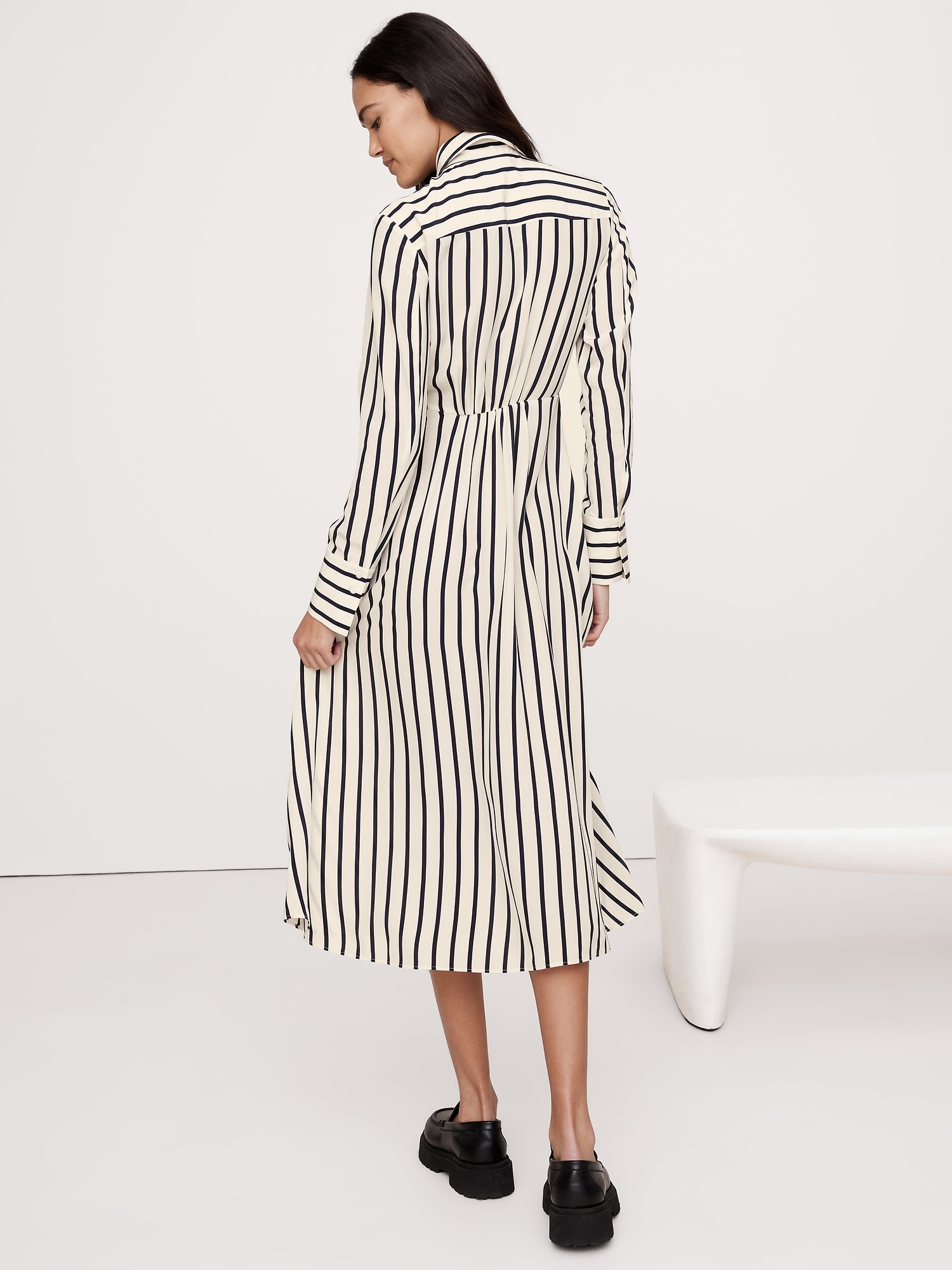 Silk Crepe Twist-Front Shirt Dress