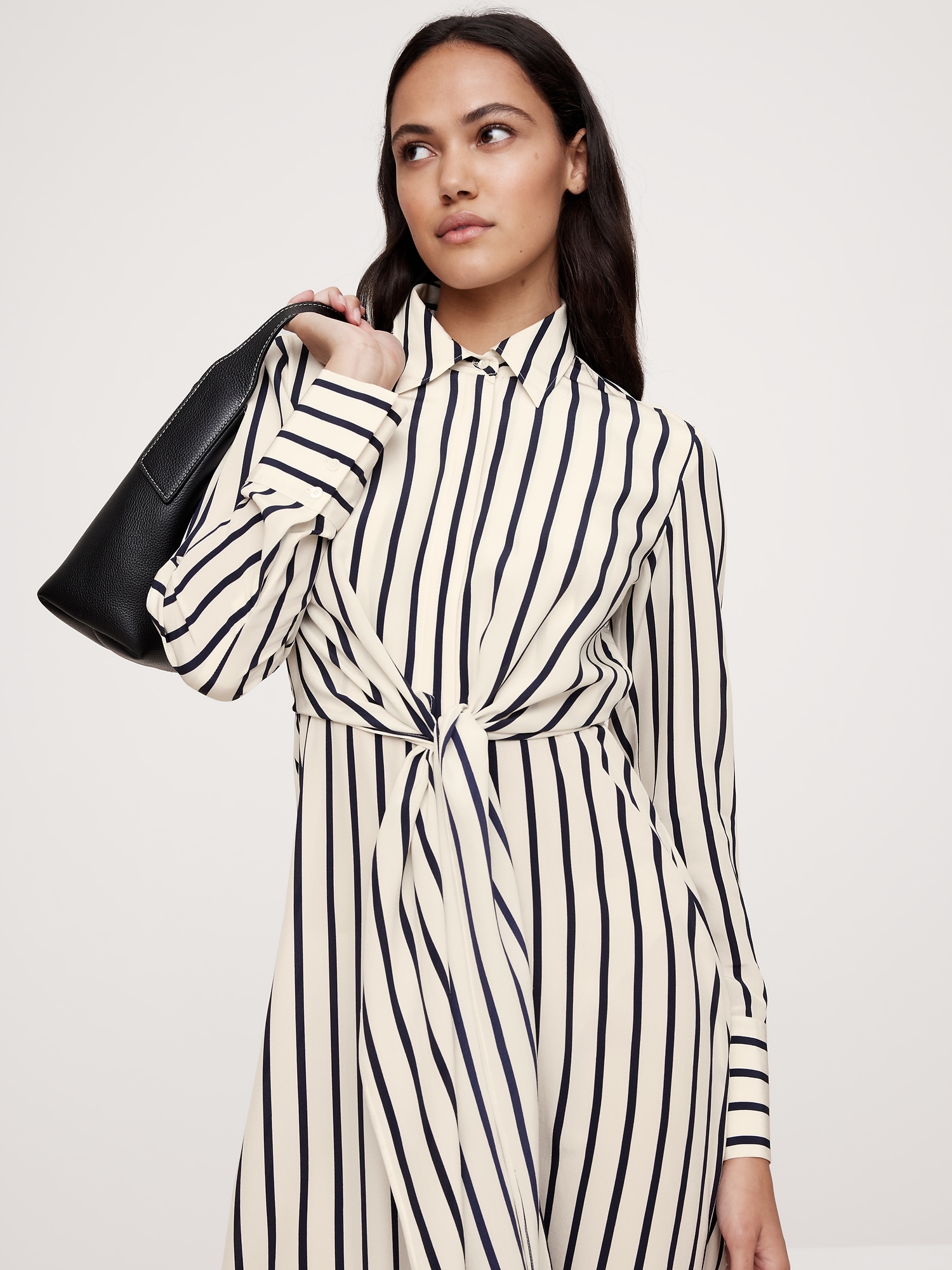 Silk Crepe Twist-Front Shirt Dress