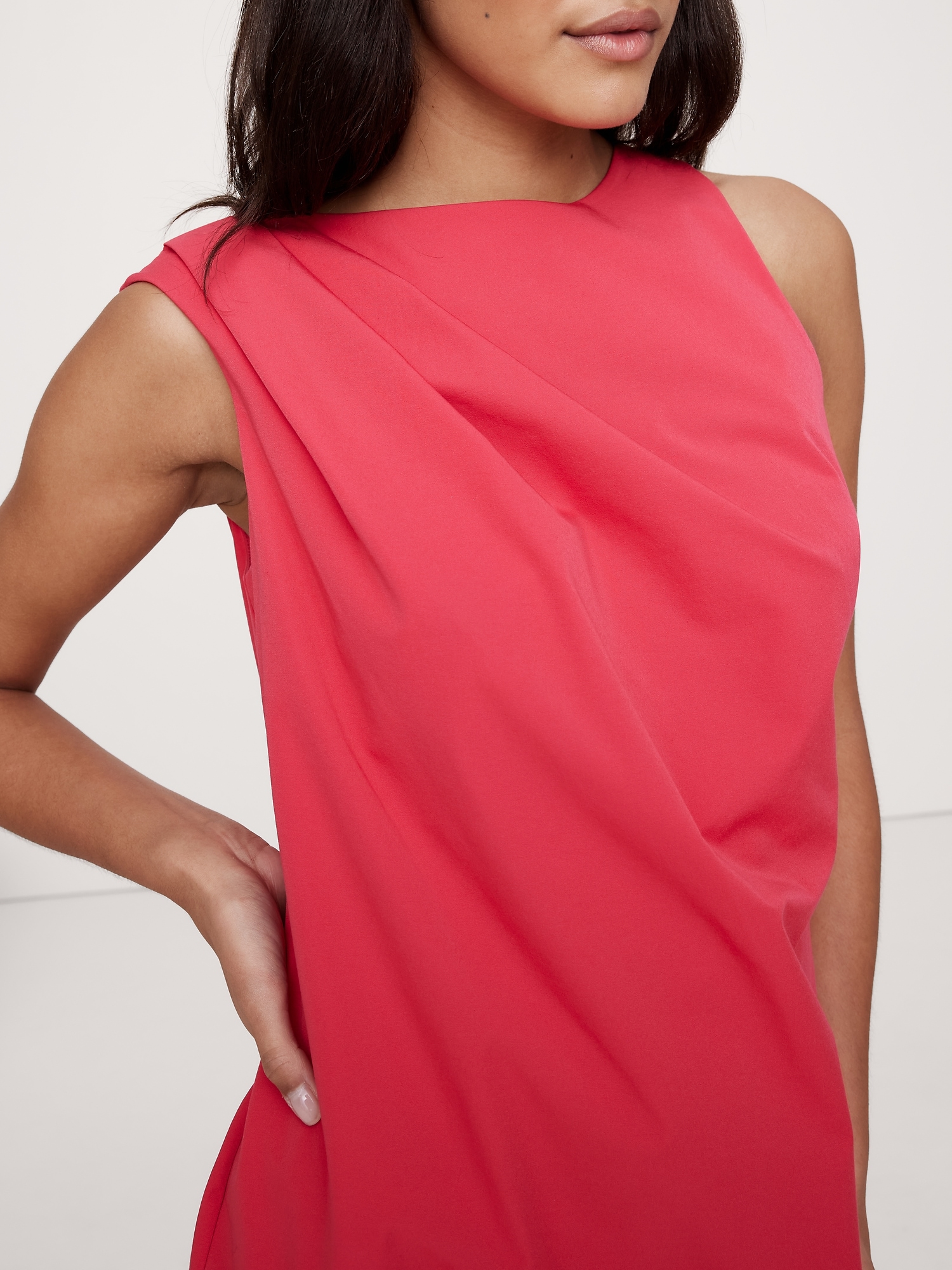 Tech-Stretch Draped Shift Dress