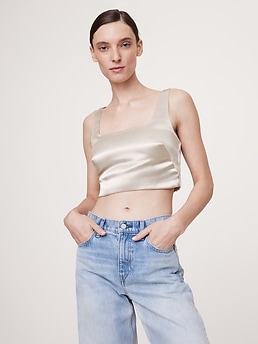 トップス Courreges SATIN SQUARE TOP M Courrèges Satin Square Top in Black | LN-CC