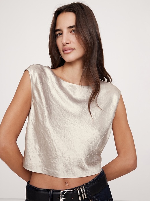 トップス crispy satin tops Crinkle Satin Cropped Top | Banana Republic