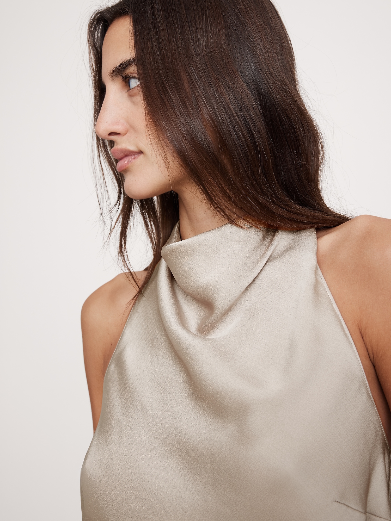 Hammered Satin Cowl-Neck Top