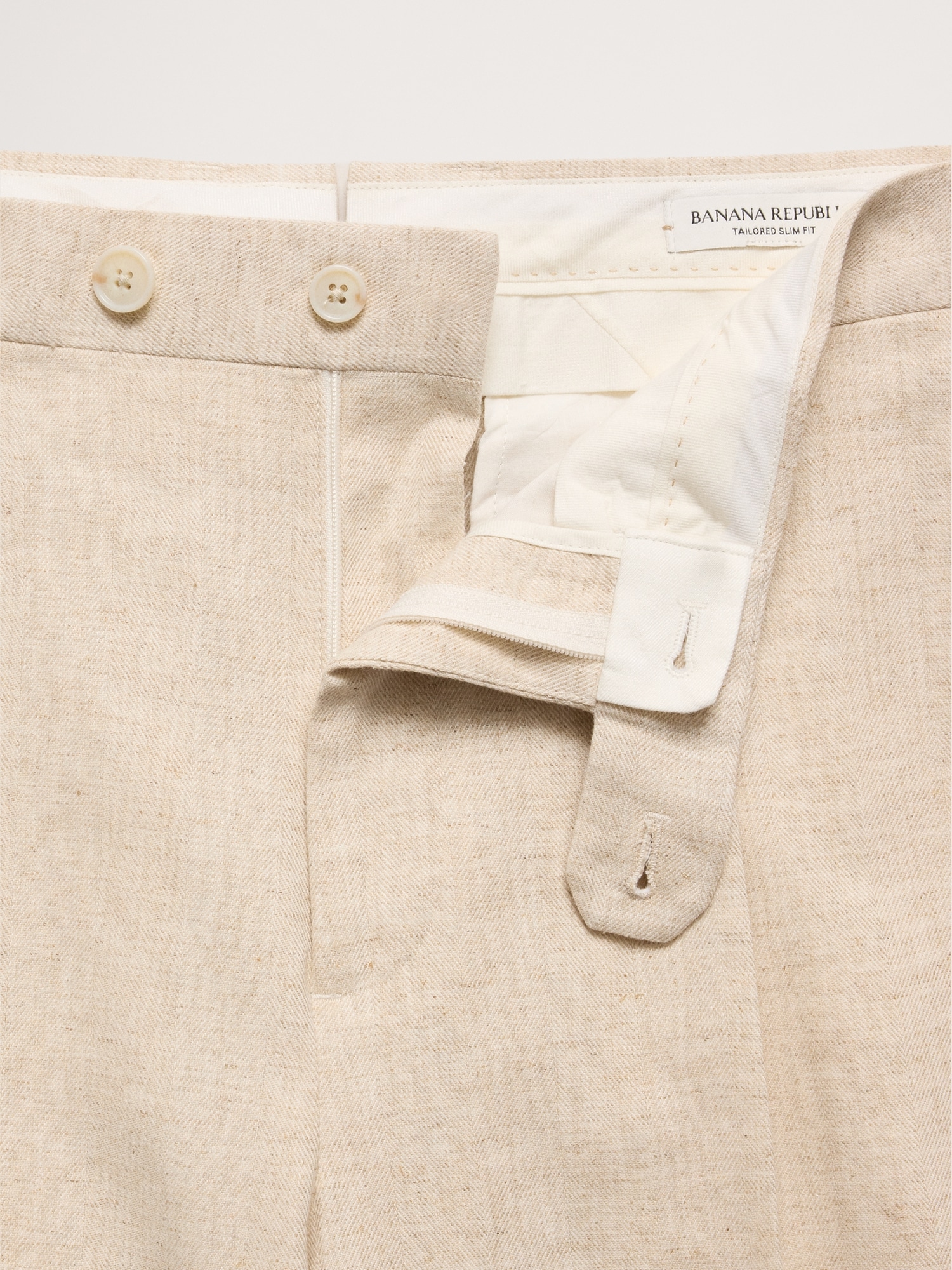 Herringbone Cotton-Linen Relaxed Suit Pant