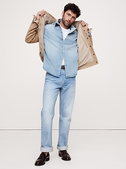 ☆BANANA REPUBLIC☆Relaxed-Fit Denim Short-Sleeve Shirt ecru Banana Republic Relaxed-Fit Denim Short-Sleeve Shirt at