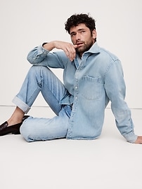 ☆BANANA REPUBLIC☆Relaxed-Fit Denim Short-Sleeve Shirt ecru Relaxed-Fit Denim Short-Sleeve Shirt | Banana Republic
