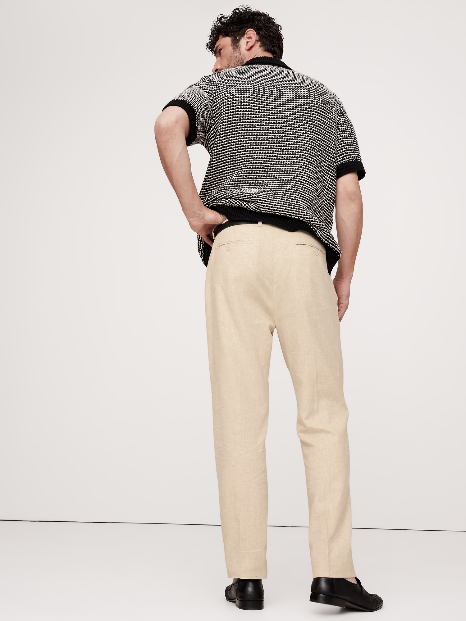 Herringbone Cotton-Linen Relaxed Suit Pant