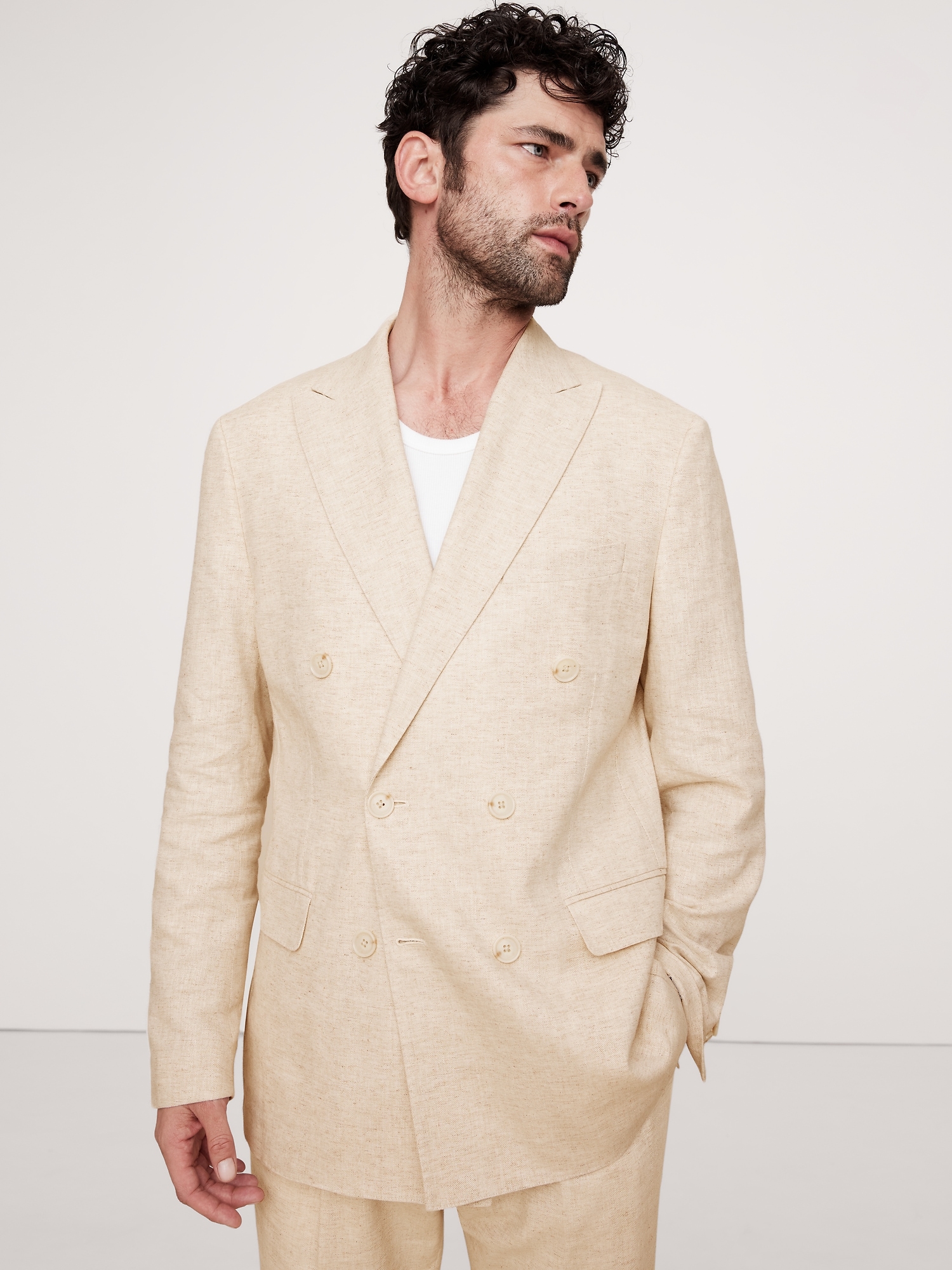 Cotton-Linen Double-Breasted Suit Jacket