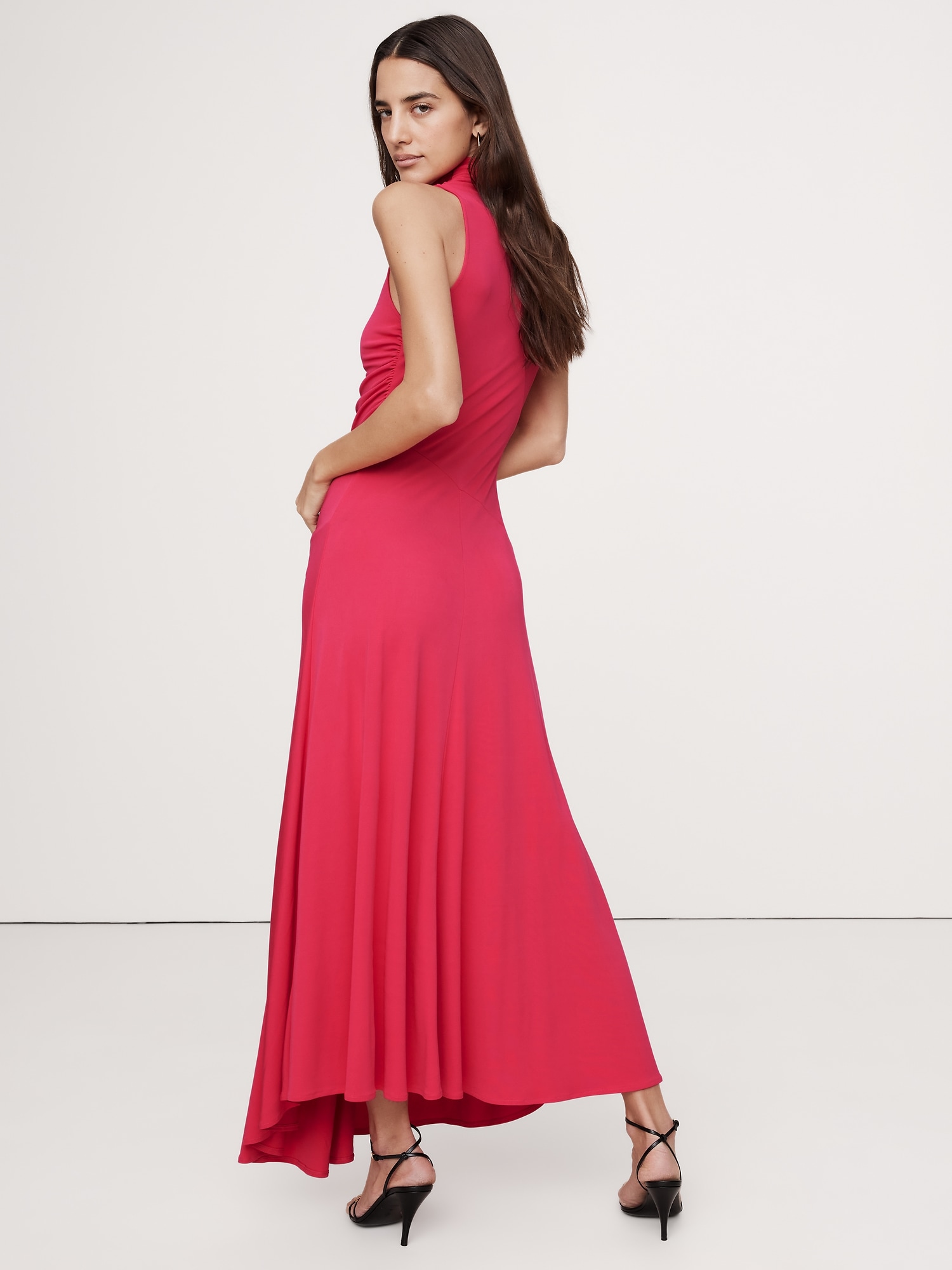 Jersey Knit Mock-Neck Maxi Dress