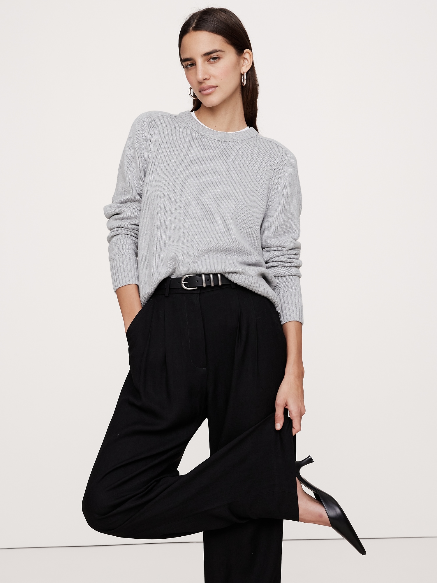 Cotton-Silk Crew-Neck Sweater