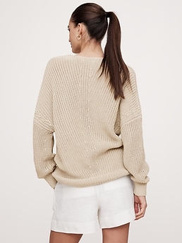 Oversized Ribbed V-Neck Sweater Tunic | Banana Republic