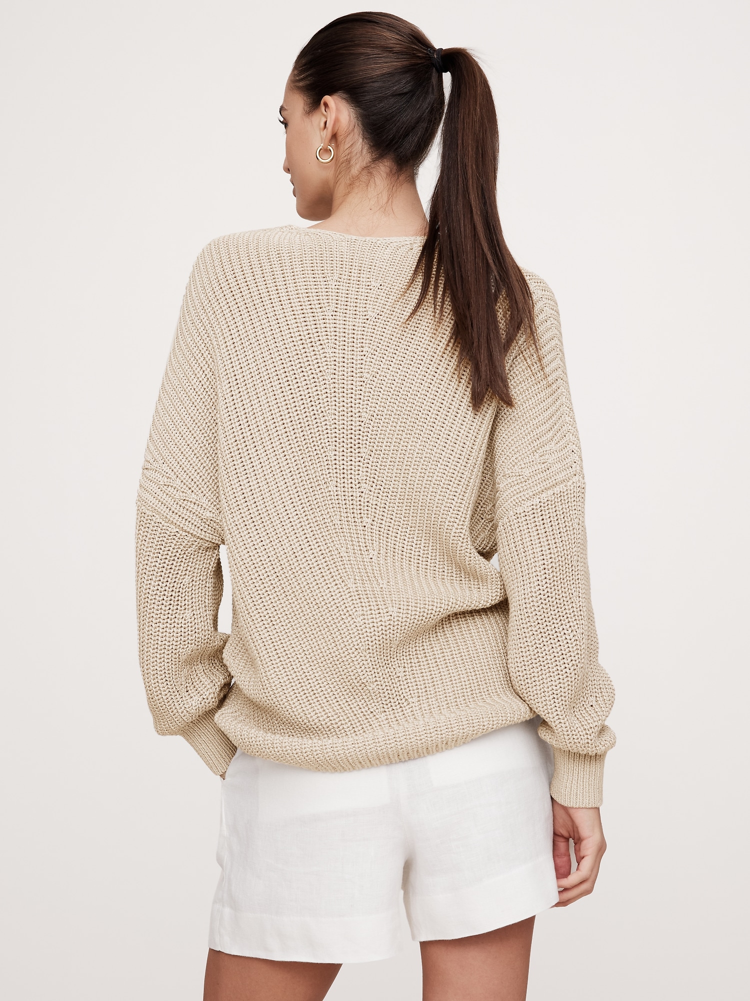 Oversized Ribbed V-Neck Sweater Tunic