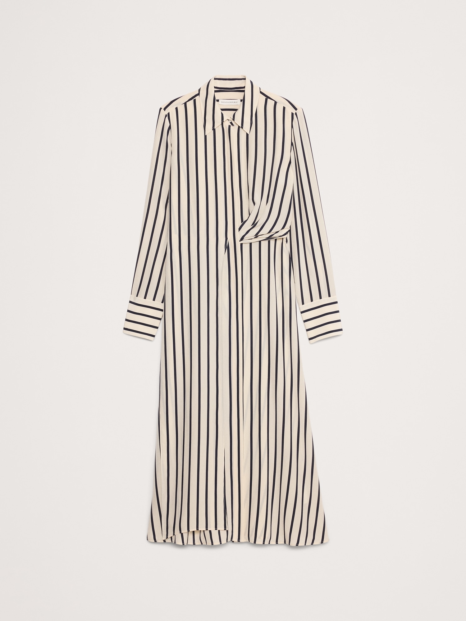 Silk Crepe Twist-Front Shirt Dress