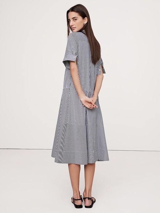 Cotton Poplin Tuxedo-Front Midi Dress