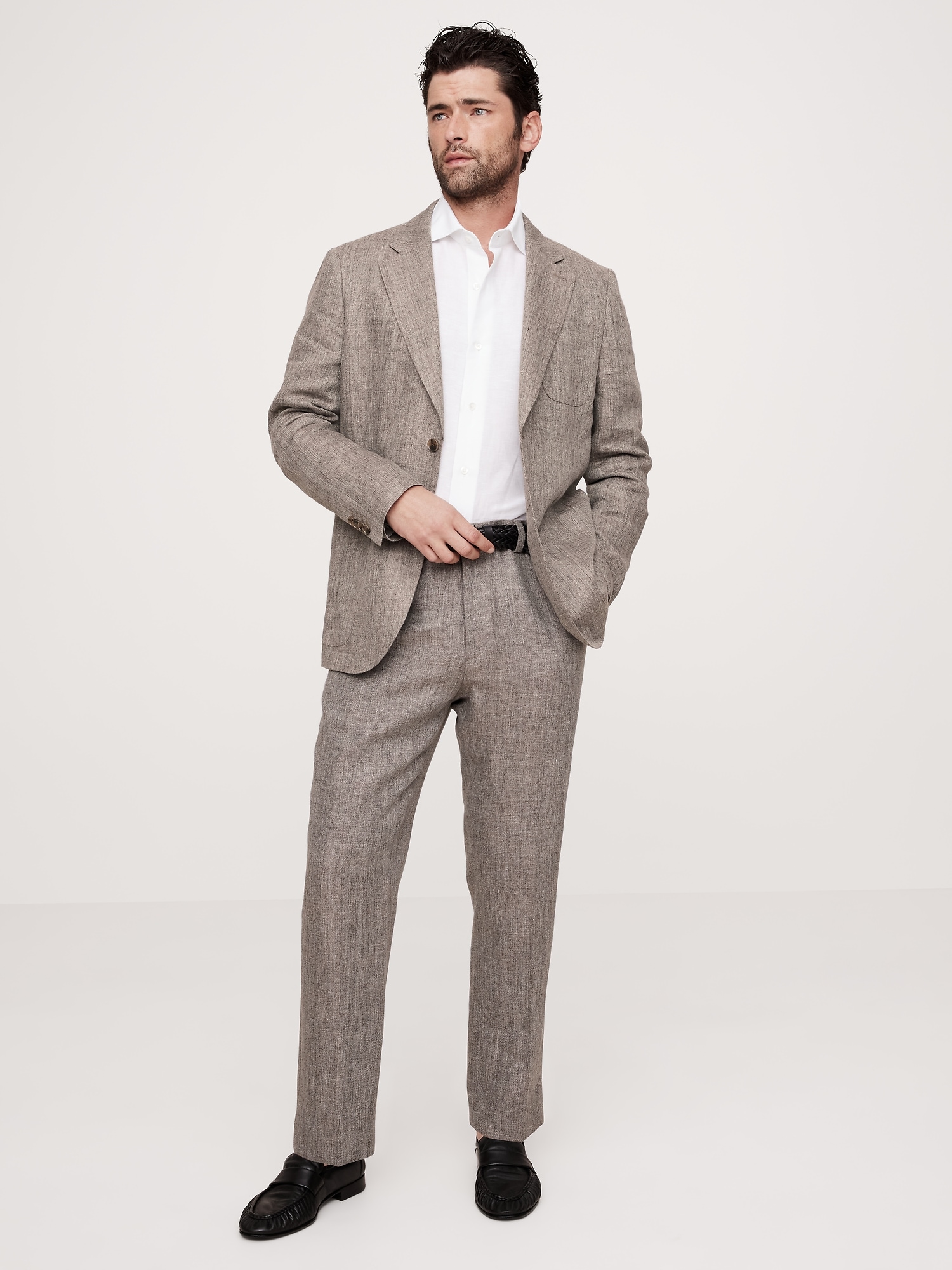 Herringbone Linen Straight Suit Pant