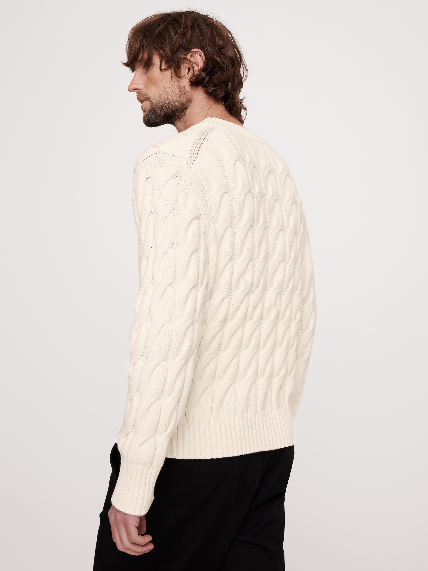 Relaxed Cable-Knit Cotton-Blend V-Neck Sweater