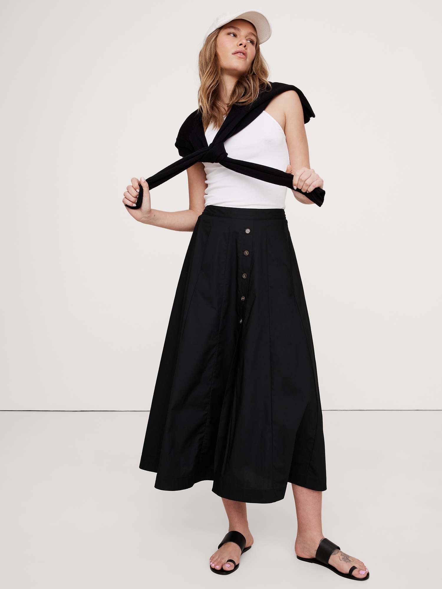 Poplin Button-Down Midi Skirt