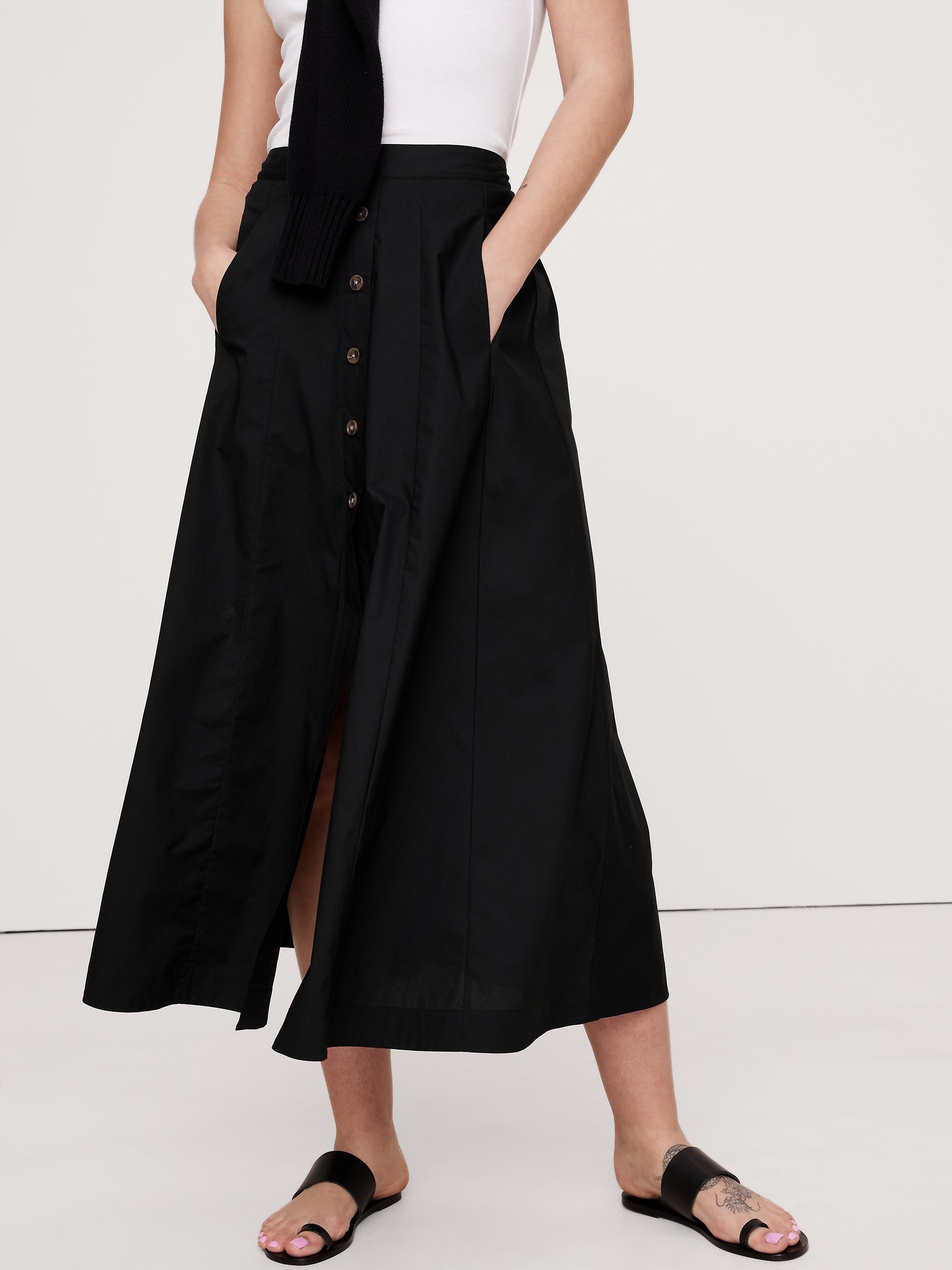 Poplin Button-Down Midi Skirt