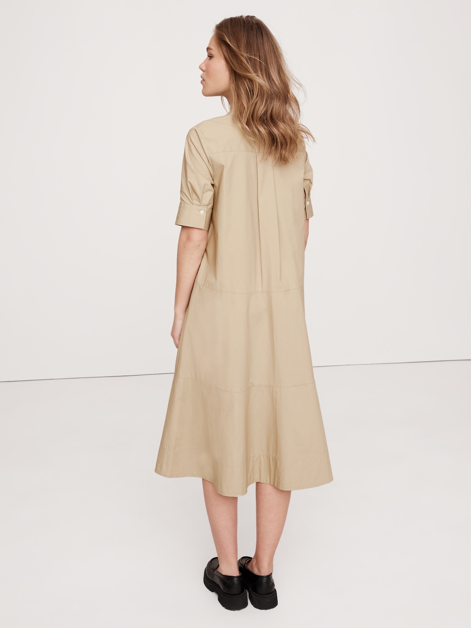 Poplin Bib-Front Midi Dress