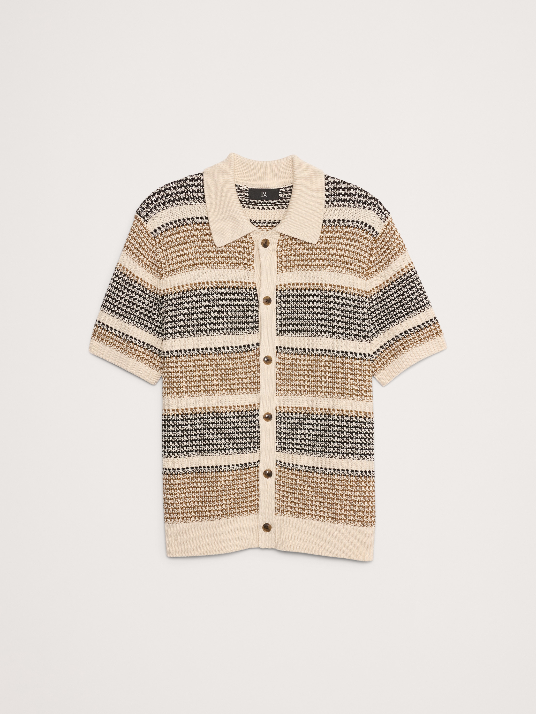 Stripe Crochet Cotton Knit Shirt | Banana Republic