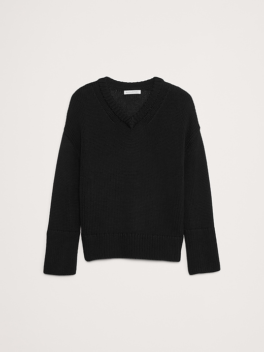 Oversized Cotton V-Neck Sweater | Banana Republic