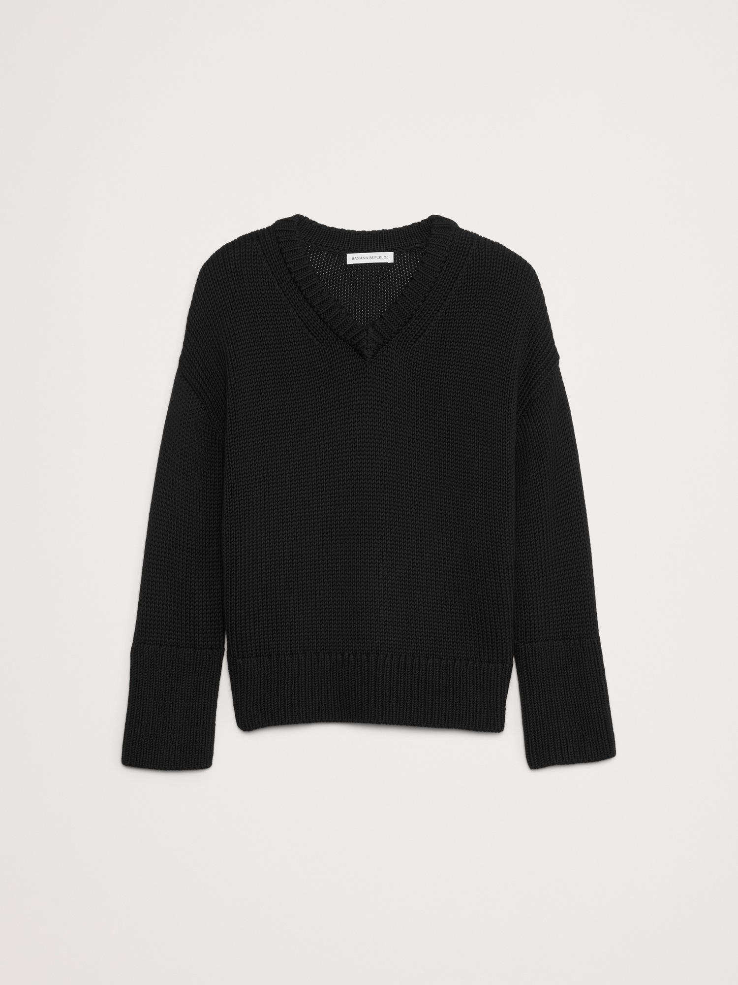 Женский свитер Banana Republic Cotton V-Neck, цвет: Чёрный — фото 4
