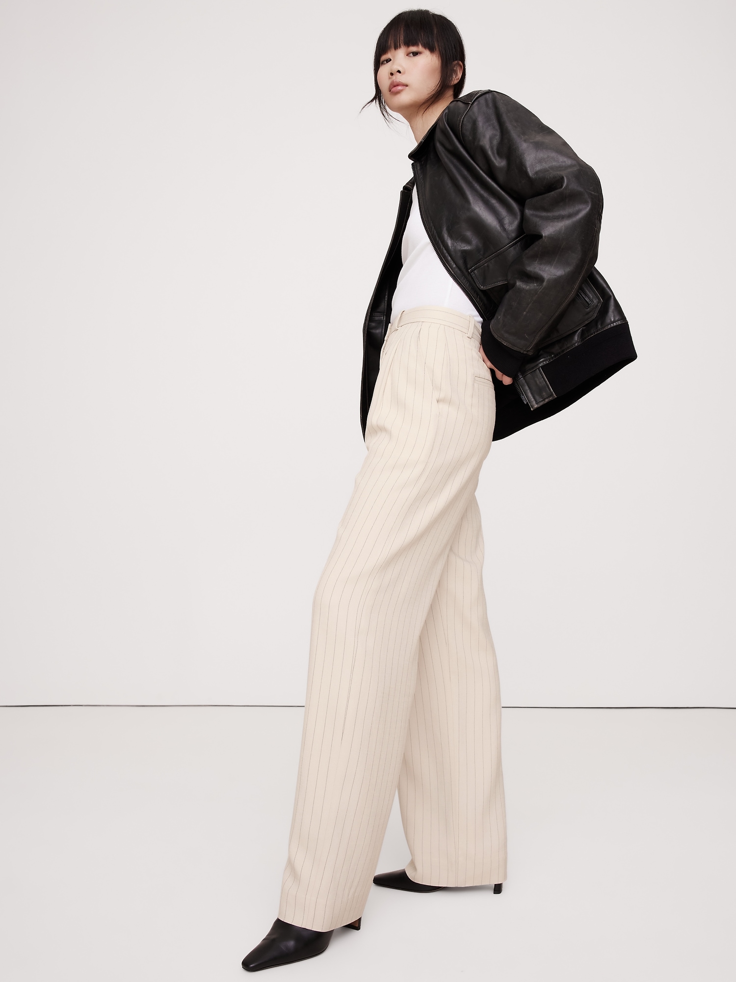 Soho High-Rise Wide-Leg Drapey Twill Pant