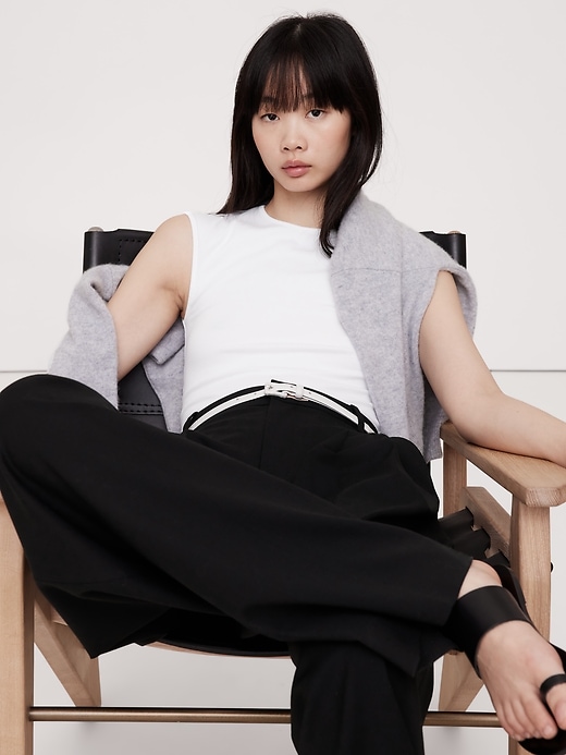 売れ筋商品|||ダナキャランニューヨーク カットソー トップス レディース Women's Ribbed Cap-Sleeve T-Shirt Blk - Black Ribbed Cap-Sleeve T-Shirt | Banana Republic