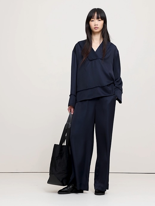 Pull-On Wide Leg Satin Pant | Banana Republic