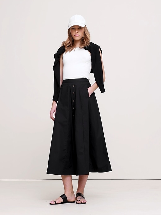 Cotton Poplin Button-Down Long Midi Skirt | Banana Republic
