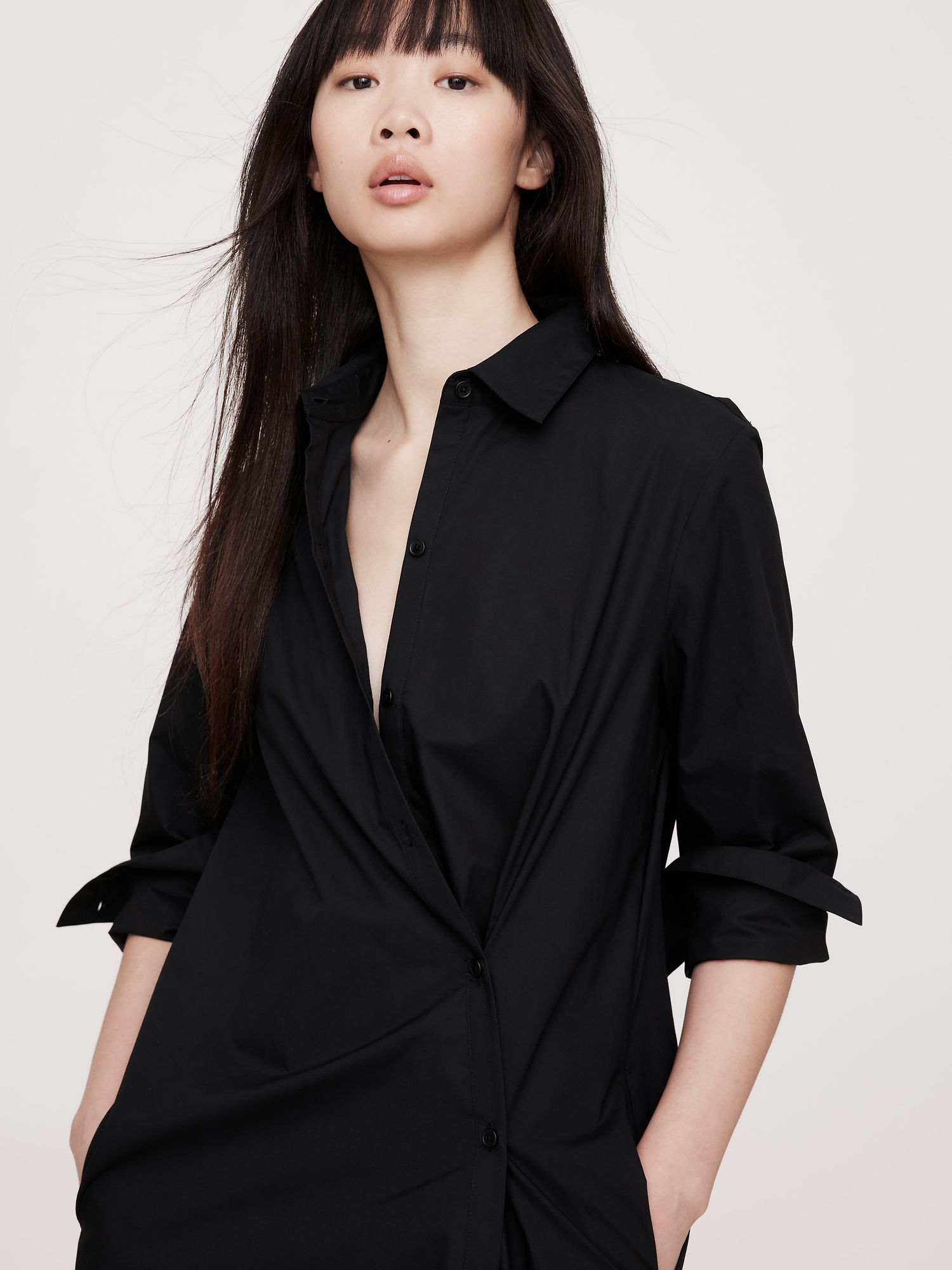 Poplin Asymmetrical Shirt Dress