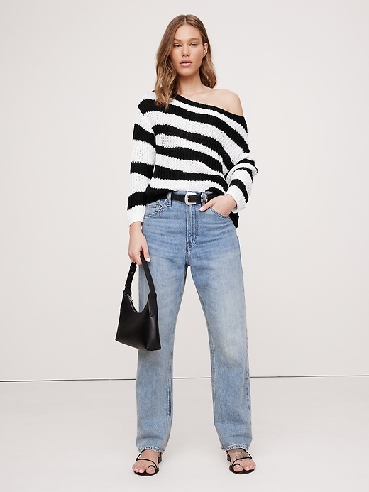 Rolled Boat Neck Ribbed Sweater in Banana
