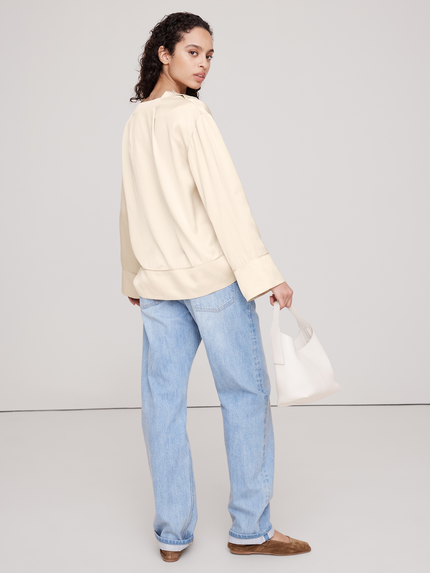 Relaxed Satin V-Neck Top