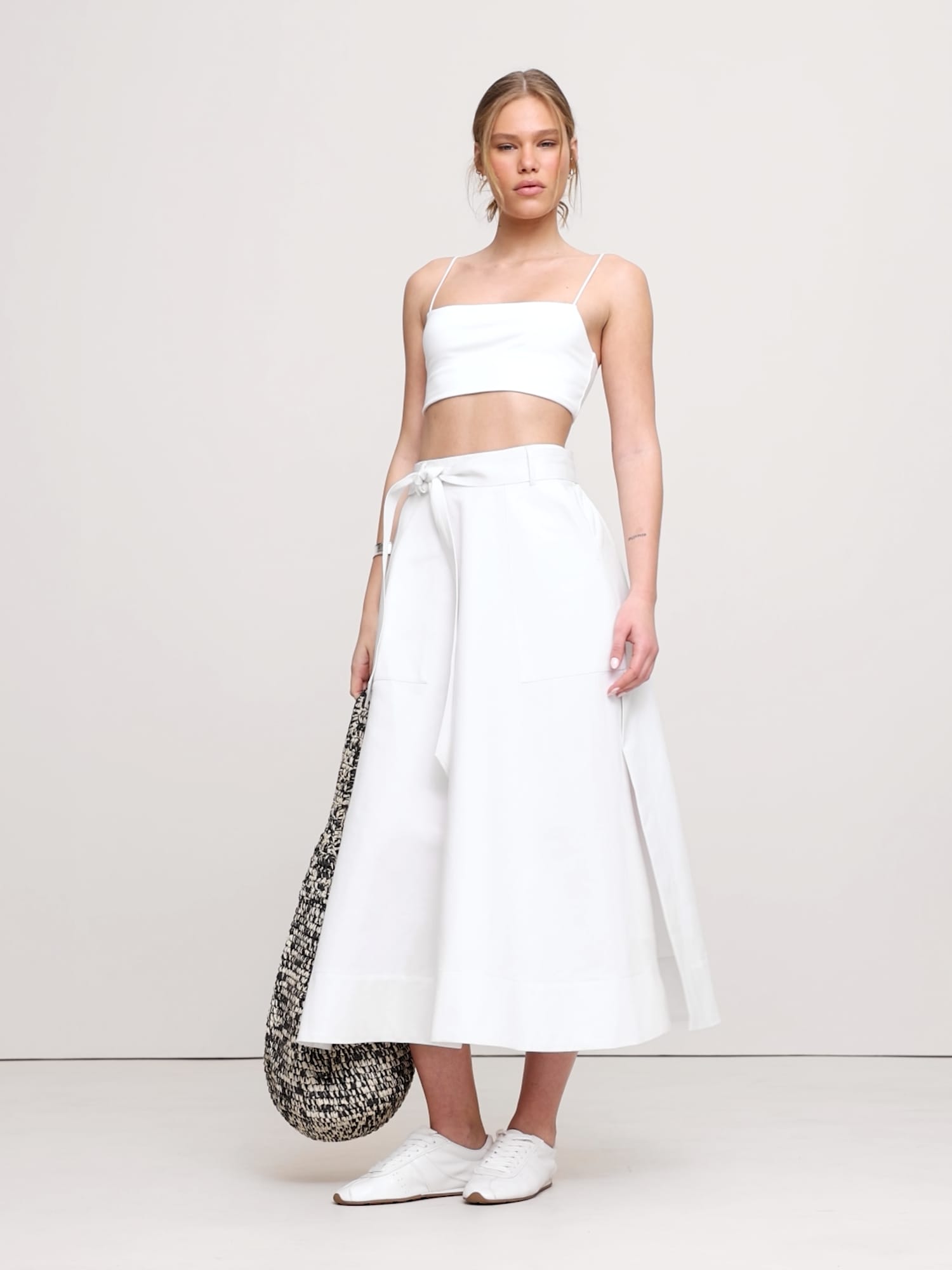 Image number 2 showing, Cotton Sateen Side-Slit Long Midi Skirt