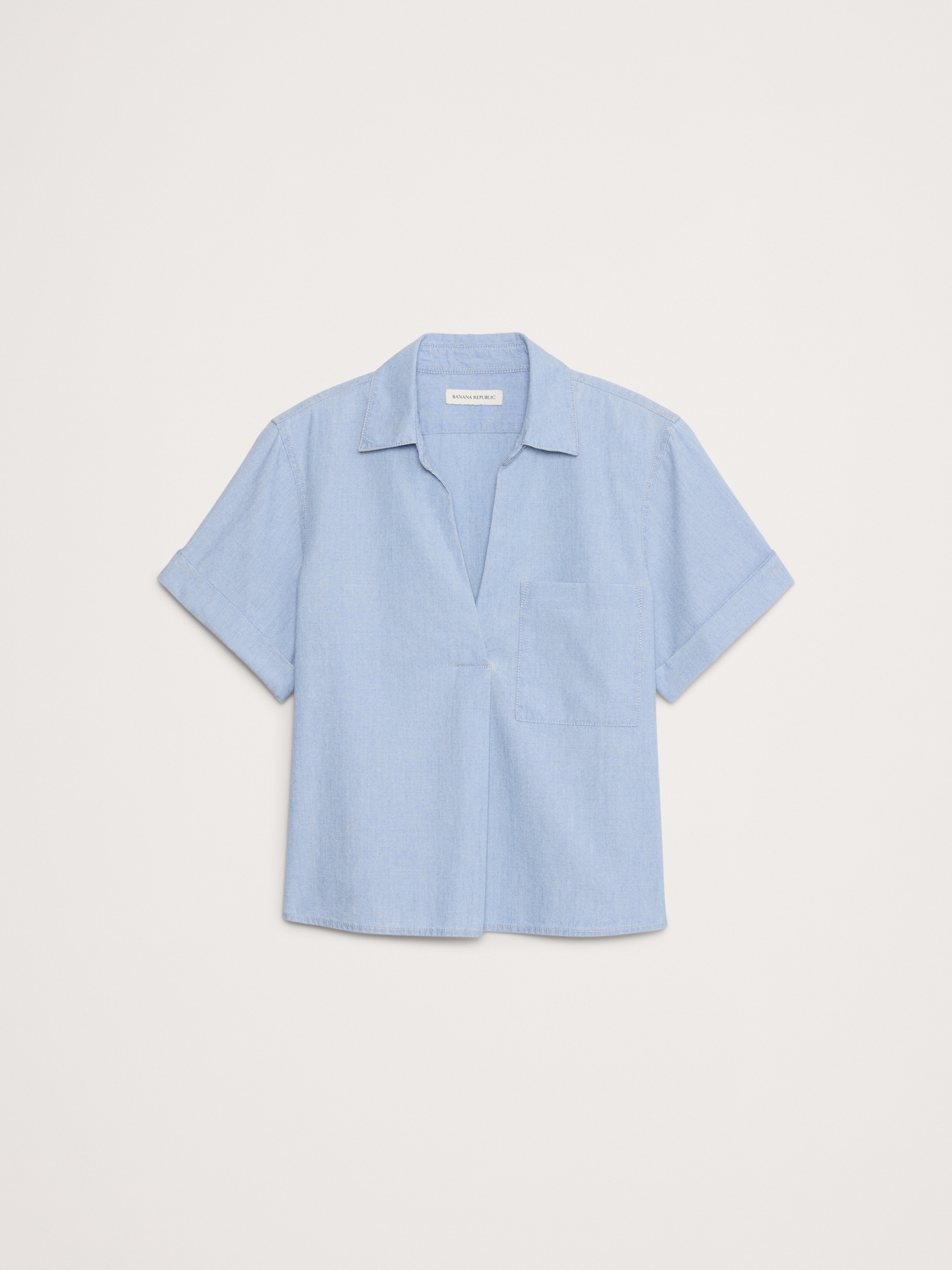 Chambray Cropped Popover Shirt