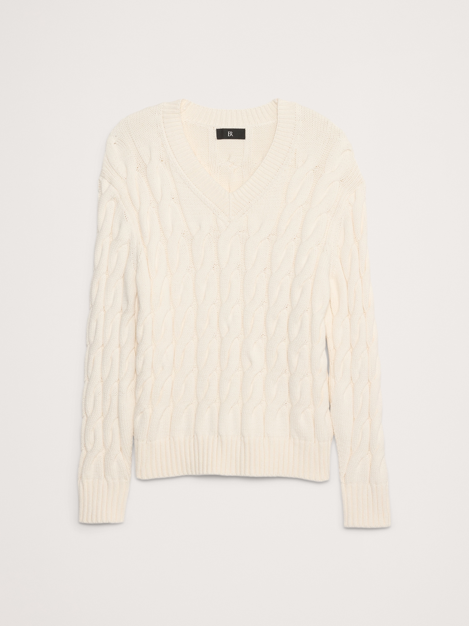 Relaxed Cable-Knit Cotton-Blend V-Neck Sweater