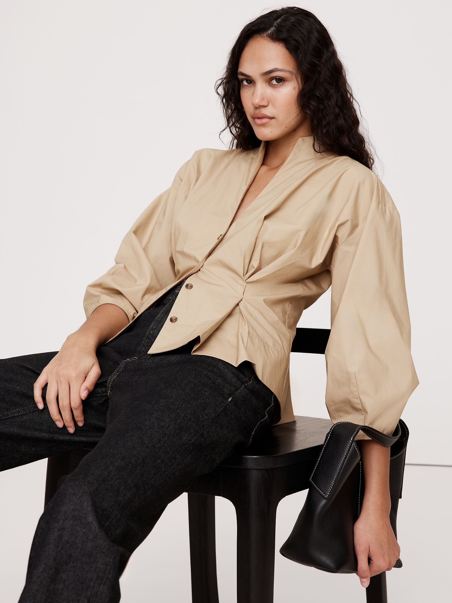 Poplin Cinched-Waist Shirt