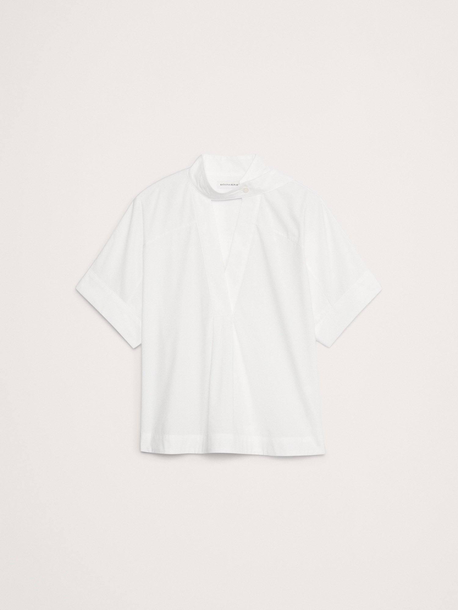 Cotton Poplin Popover Tie-Neck Top