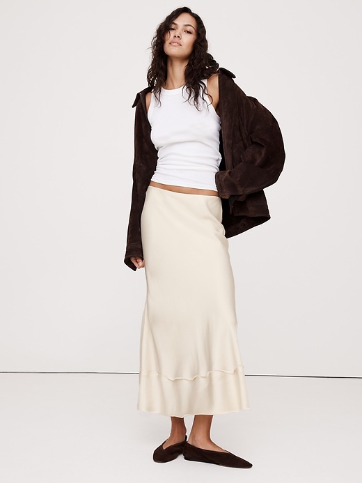 Satin Long Midi Skirt