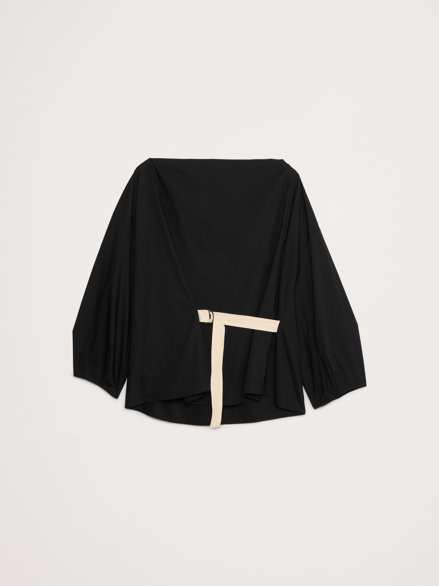 Reversible Cotton Poplin Cowl-Neck Tie-Waist Top
