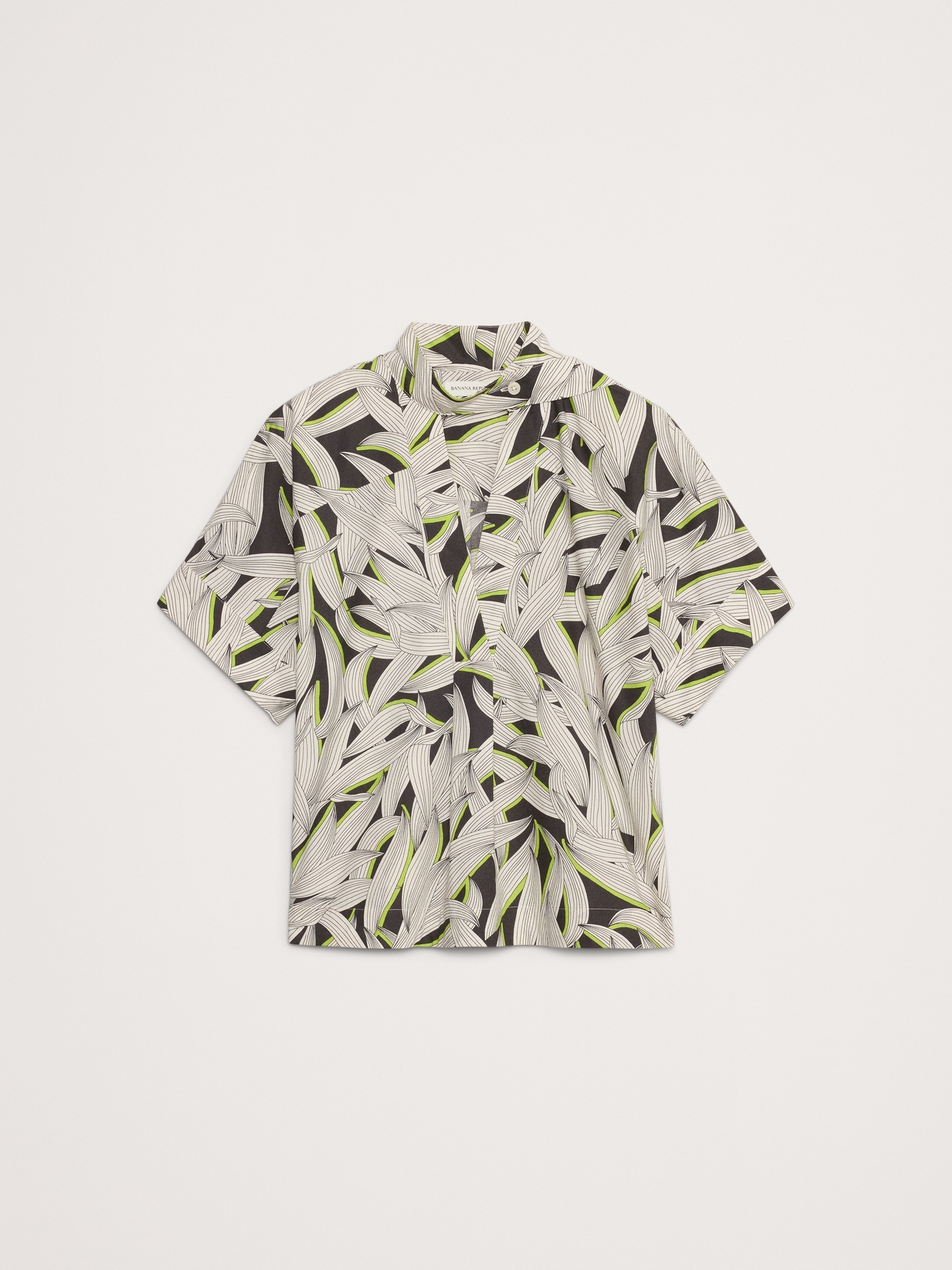 Cotton Poplin Popover Tie-Neck Top