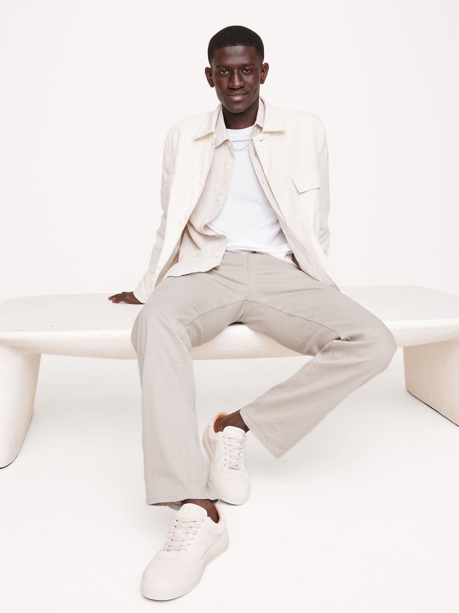 Straight Linen-Cotton Traveler Pant