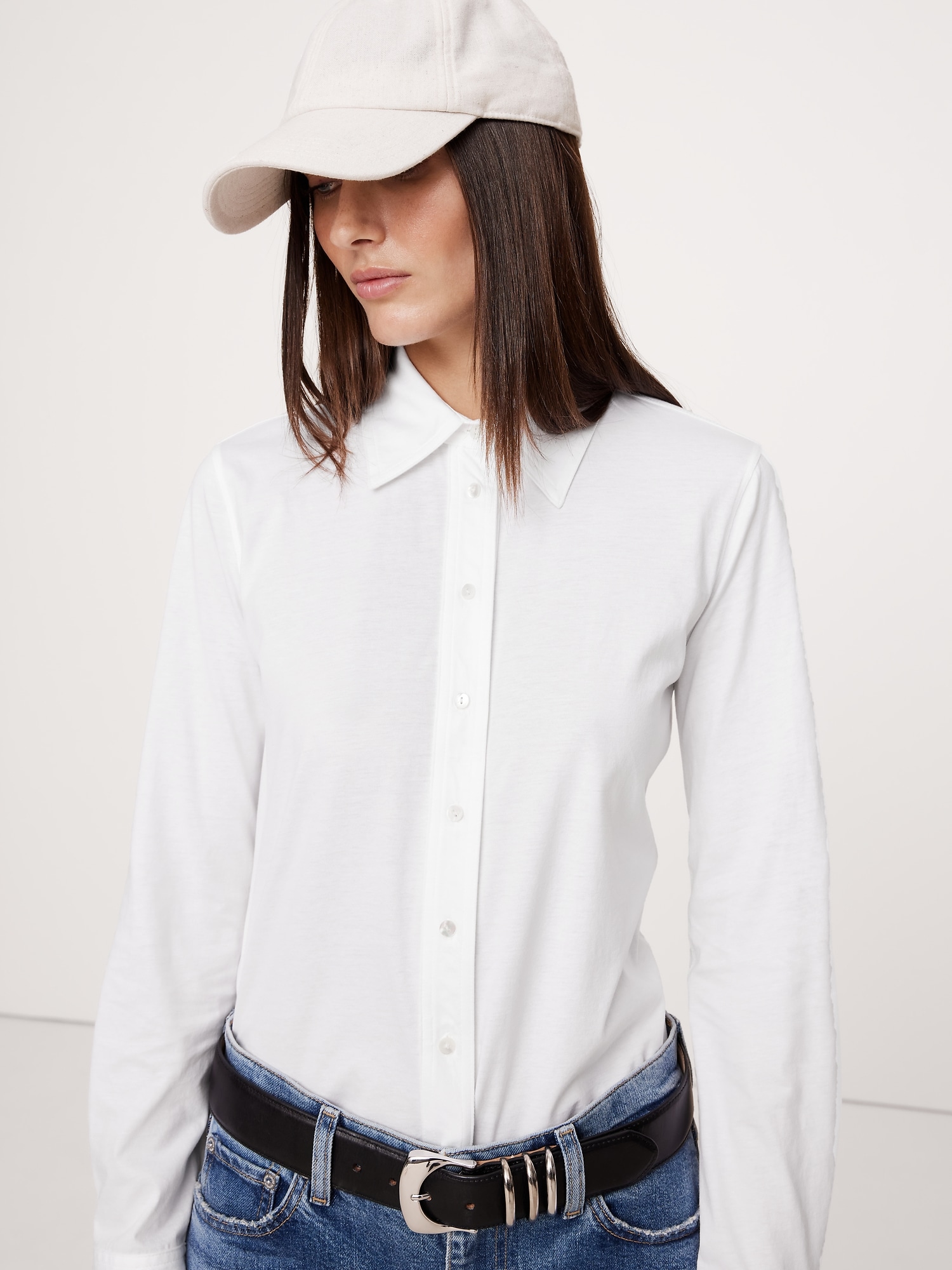 Silky Cotton Long-Sleeve Button-Down Shirt