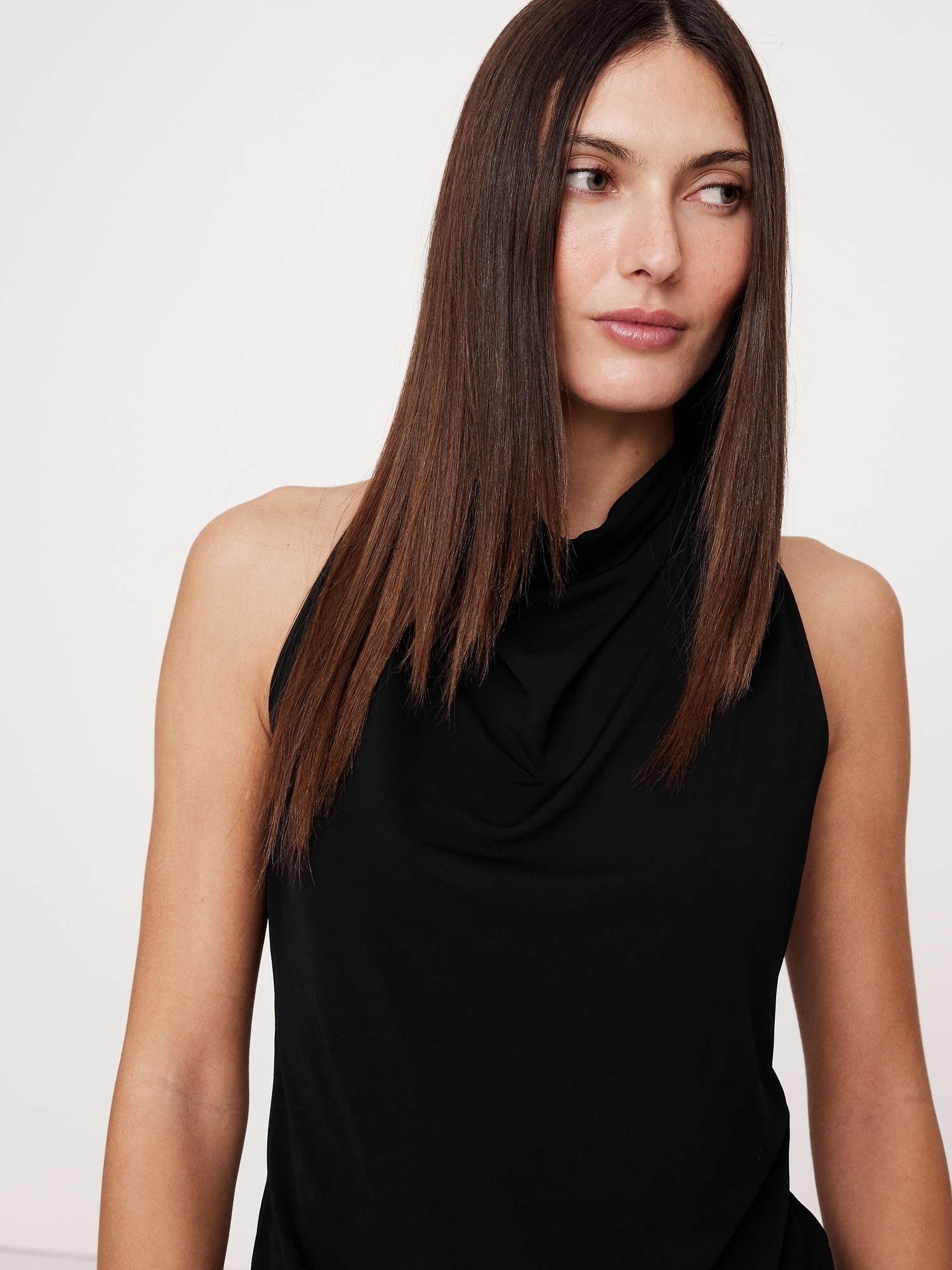 Crepe-Knit Cowl-Neck Top