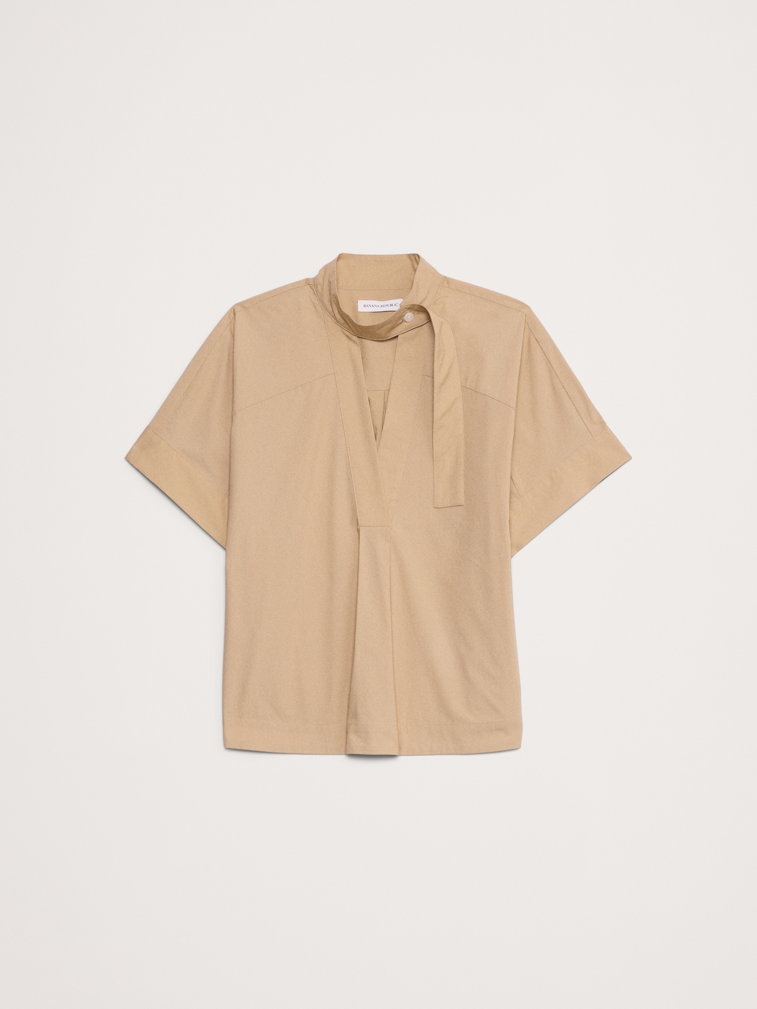 Poplin Popover Tie-Neck Top